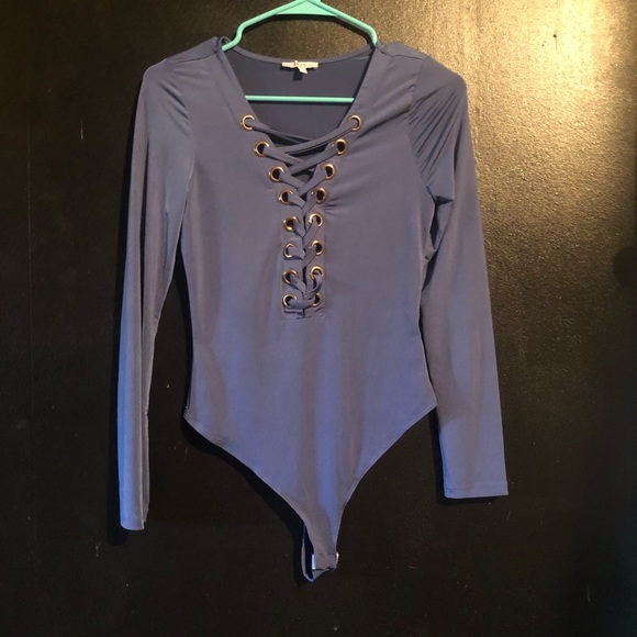 Silk blue braided front leotard - Picture 2 of 5